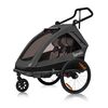 Carucior si remorca de bicicleta, Lionelo, Cama, Multifunctional, Pentru 1 sau 2 copii, Cu sistem de absorbtie a socurilor SIQ, Geamuri cu protectie solara, Negru, Culoare: Negru, Model: gemeni  - ExclusivMAG.ro