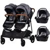 Carucior gemeni Chipolino Duo Smart 3 in 1 cloud, Culoare: Gri/Negru, Model: gemeni  - ExclusivMAG.ro