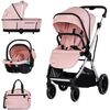 Carucior Chipolino Aurora 3 in 1 powder pink, Culoare: Roz, Model: 3 in 1  - ExclusivMAG.ro