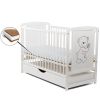 BabyNeeds - Patut din lemn Timmi 120x60 cm, cu sertar, Alb + Saltea 12 cm