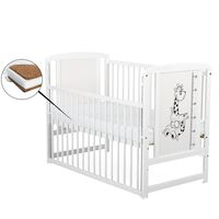 BabyNeeds - Patut din lemn Timmi Girafa 120x60 cm, cu laterala culisanta, Alb + Saltea 10 cm  - ExclusivMAG.ro