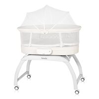 Patut balansoar, Lionelo, Coral, Cu landou ergonomic detasabil, Panou tactil sau telecomanda, 0-9 kg, Alb