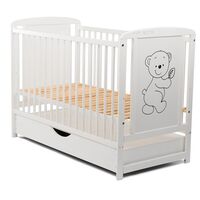 BabyNeeds - Patut din lemn Timmi 120x60 cm, cu sertar, Alb  - ExclusivMAG.ro