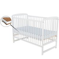 BabyNeeds - Patut din lemn Ola 120x60 cm, Alb + Saltea 10 cm  - ExclusivMAG.ro