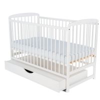 BabyNeeds - Patut din lemn Ola 120x60 cm, cu sertar, Alb  - ExclusivMAG.ro