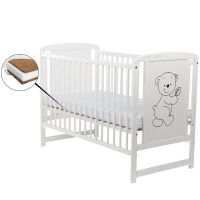 BabyNeeds - Patut din lemn Timmi 120x60 cm, Alb + Saltea 10 cm  - ExclusivMAG.ro