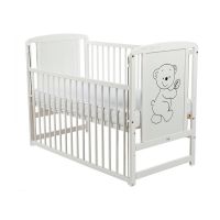BabyNeeds - Patut din lemn Timmi 120x60 cm, cu laterala culisanta, Alb