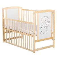 BabyNeeds - Patut din lemn Timmi 120x60 cm, cu laterala culisanta, Natur  - ExclusivMAG.ro