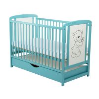 BabyNeeds - Patut din lemn Timmi 120x60 cm, cu sertar, Mint  - ExclusivMAG.ro