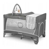 Lionelo - Patut pliant cu nivel suplimentar si arcada, Flower, Gri, Culoare: Gri, Dimensiuni: 120x60  - ExclusivMAG.ro