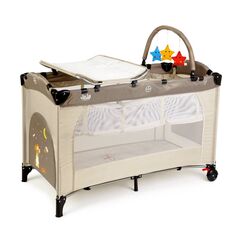 Patut pliant 2 niveluri Juju Sleepy Baby, Sweet Dreams, Culoare: Crem, Dimensiuni: 120x60