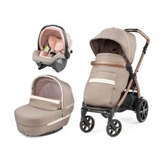Carucior 3 in 1 Peg Perego Book, SLK, 0 - 22 kg, Mon Amour, Bej / Roz, Culoare: Crem