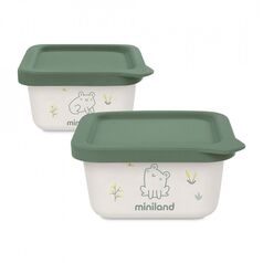 Set 2 recipiente ermetice mancare solida Frog Miniland, Culoare: Verde