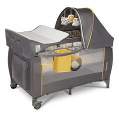 Lionelo - Patut pliant cu doua nivele Sven Plus,120x60 cm,Yellow Scandi, Culoare: Galben, Dimensiuni: 120x60
