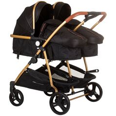 Carucior gemeni Chipolino Duo Smart 2 in 1 obsidian gold, Culoare: Negru/Auriu, Model: gemeni