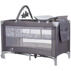 Patut pliabil cu saltea de infasat Chipolino Luna ash grey, Culoare: Gri, Dimensiuni: 120x60
