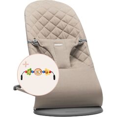 BabyBjorn - Balansoar Bliss Sand Grey din tesatura matlasata cu aspect Clasic, cu bara de jucarii inclusa, Culoare: Crem