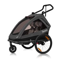 Carucior si remorca de bicicleta, Lionelo, Cama, Multifunctional, Pentru 1 sau 2 copii, Cu sistem de absorbtie a socurilor SIQ, Geamuri cu protectie solara, Negru, Culoare: Negru, Model: gemeni