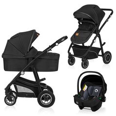 Carucior 3 in 1, Lionelo, Bianka, pana la 22 kg, Negru, Culoare: Negru, Model: 3 in 1