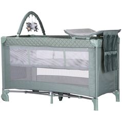 Patut pliabil cu saltea de infasat Chipolino Luna basil, Culoare: Verde, Dimensiuni: 120x60