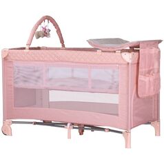 Patut pliabil cu saltea de infasat Chipolino Luna pink marshmallow, Culoare: Roz, Dimensiuni: 120x60