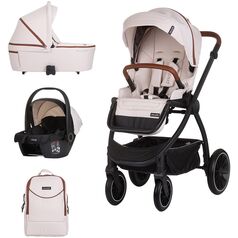 Carucior Chipolino Prestige 3 in 1 biscotta, Culoare: Bej, Model: 3 in 1