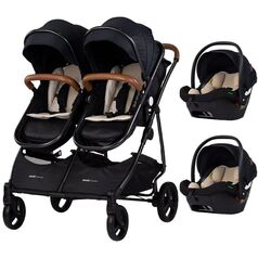 Carucior gemeni Chipolino Duo Smart 3 in 1 blackberry, Culoare: Negru, Model: gemeni