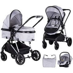 Carucior Chipolino Aura 3 in 1 cloud, Culoare: Gri deschis, Model: 3 in 1