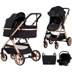 Carucior Chipolino Vista 3 in 1 blackberry, Culoare: Negru/Auriu, Model: 3 in 1