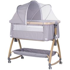 Patut co-sleeper Chipolino Charisma cu laterala culisanta platinum wood, Culoare: Gri, Dimensiuni: 80x50