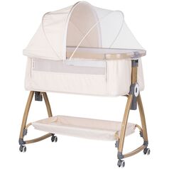 Patut co-sleeper Chipolino Charisma cu laterala culisanta cashmere wood, Culoare: Bej, Dimensiuni: 80x50