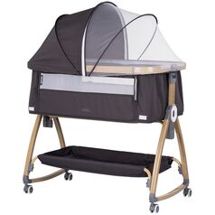 Patut co-sleeper Chipolino Charisma cu laterala culisanta charcoal wood, Culoare: Negru, Dimensiuni: 80x50