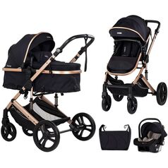 Carucior Chipolino Amore 3 in 1 noir, Culoare: Negru/Auriu, Model: 3 in 1