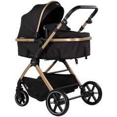 Carucior Chipolino Pearl 2 in 1 noir, Culoare: Negru/Auriu, Model: 2 in 1