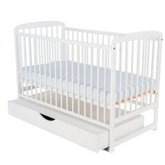 BabyNeeds - Patut din lemn Ola 120x60 cm, cu sertar, Alb