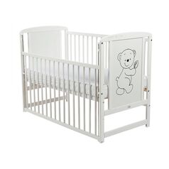 BabyNeeds - Patut din lemn Timmi 120x60 cm, cu laterala culisanta, Alb