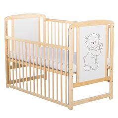 BabyNeeds - Patut din lemn Timmi 120x60 cm, cu laterala culisanta, Natur