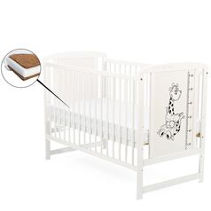 BabyNeeds - Patut din lemn Timmi Girafa 120x60 cm, AlbÂ + Saltea 8 cm