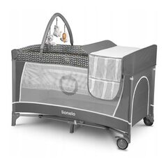 Lionelo - Patut pliant cu nivel suplimentar si arcada, Flower, Gri, Culoare: Gri, Dimensiuni: 120x60