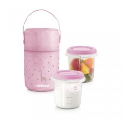 Set 2 Recipiente Plastic 250 ml cu Gentuta izoterma Rose Miniland Baby, Culoare: Roz, Cantitate: 250ml