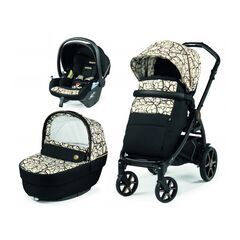 Carucior 3 in 1 Peg Perego Book, Lounge,  0 - 22 kg, Graphic Gold, Negru / Bej, Culoare: Crem