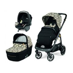 Carucior 3 in 1 Peg Perego Veloce, Primoviaggio SL,  0 - 22 kg, Graphic Gold, Negru / Bej, Culoare: Crem