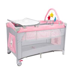 Patut pliant 2 nivele Juju Sleepy Baby, Hunny Bunny, Culoare: Roz, Dimensiuni: 120x60