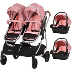 Carucior gemeni Chipolino Duo Smart 3 in 1 flamingo, Culoare: Roz, Model: gemeni