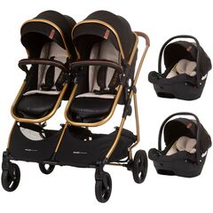 Carucior gemeni Chipolino Duo Smart 3 in 1 obsidian gold, Culoare: Negru/Auriu, Model: gemeni