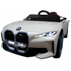 Masinuta electrica cu telecomanda, roti din spuma EVA, scaun din piele ecologica, varsta 1-5 ani, BMW I4 - Alb, Culoare: Alb, Capacitate acumulator: 12V