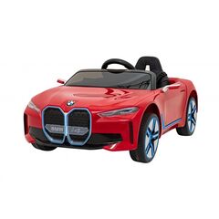 Masinuta electrica cu telecomanda BMW I4, roti EVA, scaun tapitat, 116x79x45 cm, putere 50W - Rosu, Culoare: Rosu, Capacitate acumulator: 12V