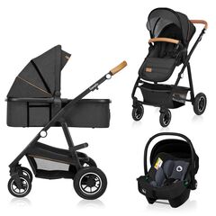 Lionelo - Carucior Amber 3 in 1, Pana la 22 kg, Gri inchis, Culoare: Gri, Model: 3 in 1
