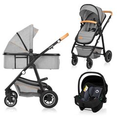 Lionelo - Carucior Amber 3 in 1, Pana la 22 kg, Gri deschis, Culoare: Gri deschis, Model: 3 in 1