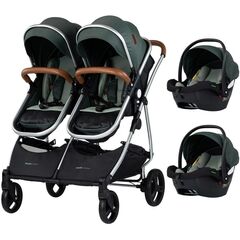 Carucior gemeni Chipolino Duo Smart 3 in 1 basil, Culoare: Verde, Model: gemeni